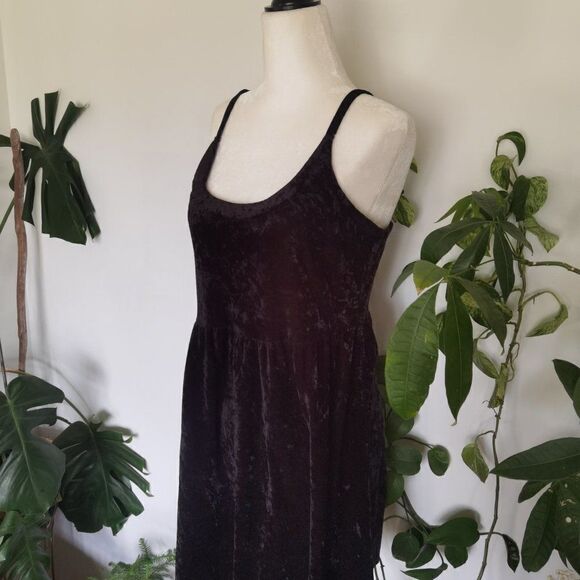 90s 00s Y2K Mini Black Slip Dress Spaghetti Strap Crushed Velvet Vday - Picture 2 of 4